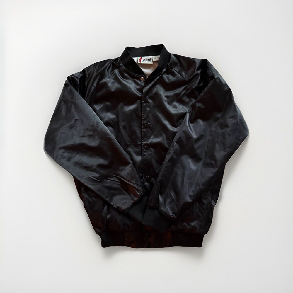 Cardinal Men’s Black Snap Front Bomber Jacket M Embroidered 1964 Fire Truck